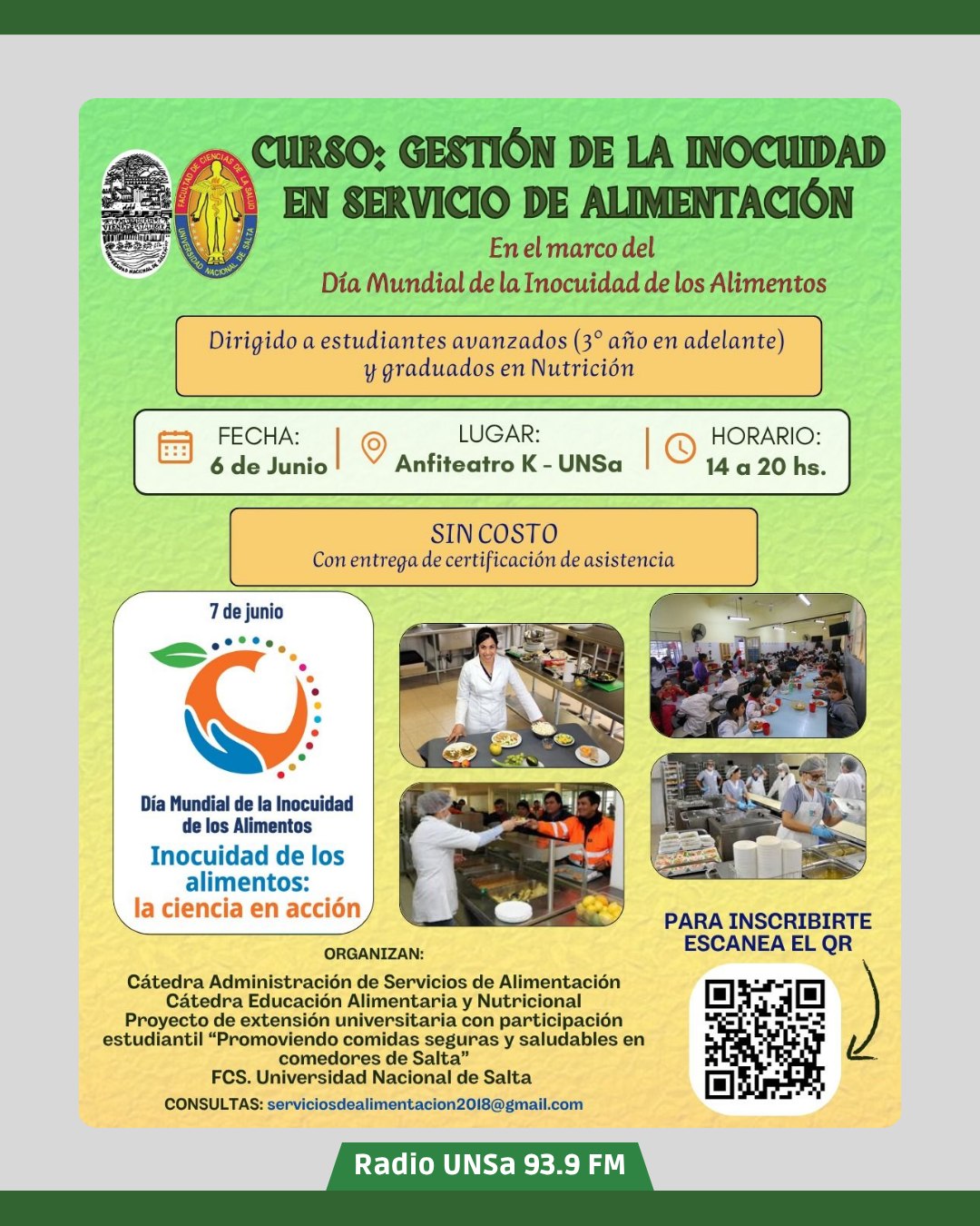 Curso "Gestión de la inocuidad en servicios de alimentación"