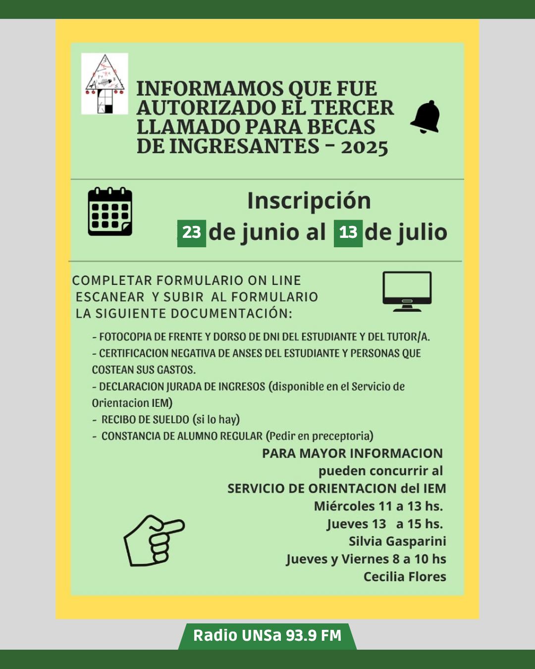 Tercer Llamado para becas de ingresantes 2025